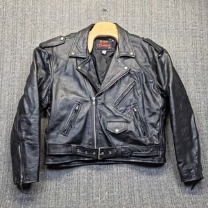 Hot Leathers Biker Jacket Mens 46 Black‎ Leather Motorcycle Quilted Lined VTG